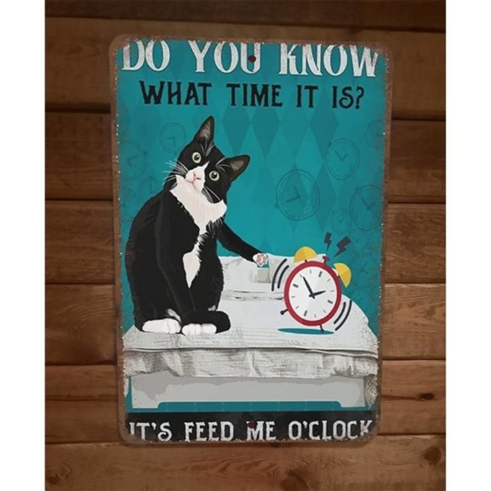 Its Feed Me Oclock Black Cat 8x12 Wall Sign Animal Poster‎